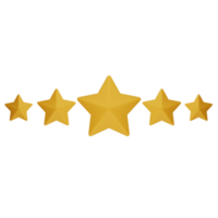 estrellas doradas para una excelente evaluación del concepto de satisfacción del cliente y del cliente mediante la ilustración de representación 3d png