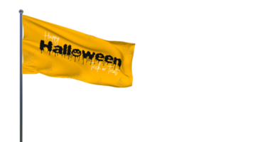 feliz halloween truco o trato miedo ondeando la bandera con tela de araña, 3D rendering png