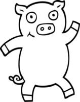 black and white cartoon dancing pig vector