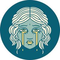 iconic tattoo style image of female face crying vector