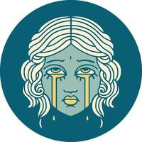 iconic tattoo style image of female face crying vector