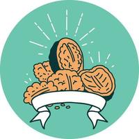 icon of a tattoo style walnuts with shell vector