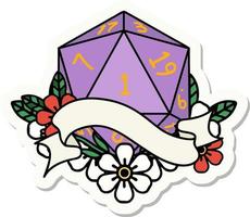 sticker of a natural one d20 dice roll vector