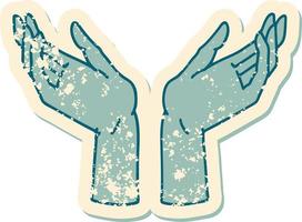 iconic distressed sticker tattoo style image of open hands vector