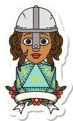 sticker of a human fighter with natural 20 roll