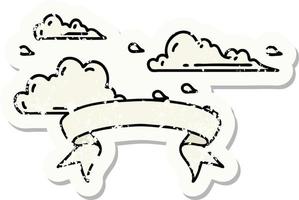 worn old sticker of a tattoo style floating clouds vector