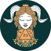 icon of tiefling with natural twenty d20 dice roll vector