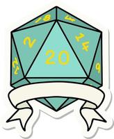 sticker of a natural 20 critical hit D20 dice roll vector