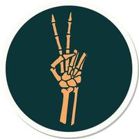 sticker of tattoo in traditional style of a skeleton giving a peace sign vector