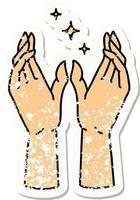 distressed sticker tattoo in traditional style of reaching hands vector