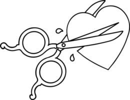 tattoo in black line style of scissors cutting a heart vector