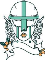 Retro Tattoo Style crying elf fighter character face vector