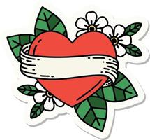 sticker of tattoo in traditional style of a heart and banner vector