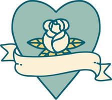 iconic tattoo style image of a heart rose and banner vector