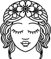 tattoo in black line style of a maidens face vector