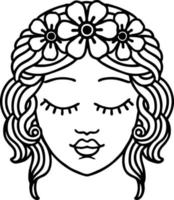 tattoo in black line style of a maidens face vector