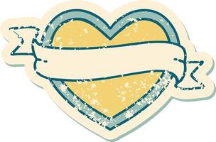 iconic distressed sticker tattoo style image of a heart and banner vector