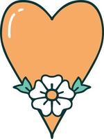 iconic tattoo style image of a heart and flower vector