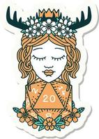 sticker of a human druid with natural twenty dice roll vector