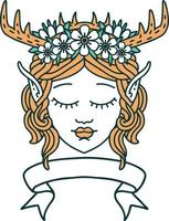 Retro Tattoo Style elf druid character face with banner vector