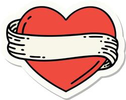 sticker of tattoo in traditional style of a heart and banner vector