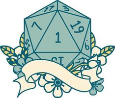 estilo de tatuaje retro natural uno d20 tirada de dados vector