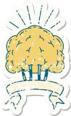 worn old sticker of a tattoo style tree