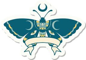 tattoo style sticker with banner of a moth vector