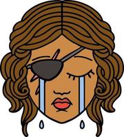 Retro Tattoo Style crying human rogue character vector