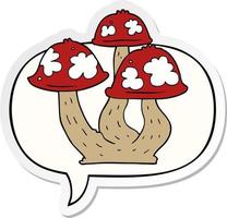 cartoon mushrooms and speech bubble sticker vector