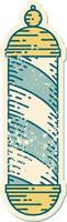 iconic distressed sticker tattoo style image of a barbers pole vector