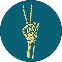 iconic tattoo style image of a skeleton giving a peace sign vector