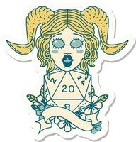 sticker of a tiefling with natural twenty dice roll vector