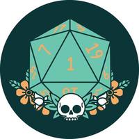 icon of natural one dice roll with floral elements vector