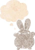cartoon rabbit and thought bubble in retro textured style vector