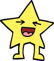 hand drawn doodle style cartoon laughing star character vector