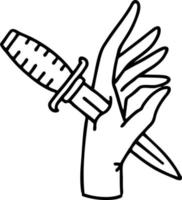 tattoo in black line style of a dagger in the hand vector