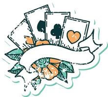 iconic distressed sticker tattoo style image of cards and banner vector