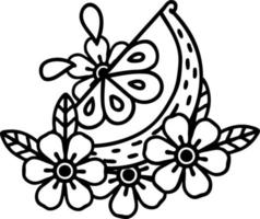 tattoo in black line style of a decorative lemon vector