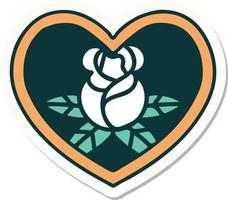 sticker of tattoo in traditional style of a heart and flowers vector