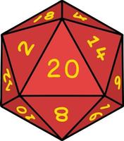 Retro Tattoo Style natural 20 D20 dice roll vector