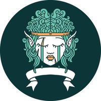 icon of crying elf barbarian character face with banner vector