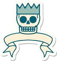 tattoo style sticker with banner of a skull and crown vector