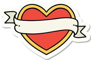 sticker of tattoo in traditional style of a heart and banner vector