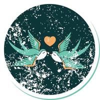 iconic distressed sticker tattoo style image of swallows and a heart vector