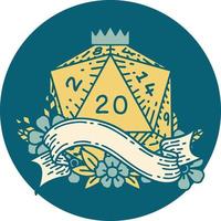 estilo de tatuaje retro natural veinte d20 tirada de dados vector