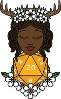 Retro Tattoo Style human druid with natural twenty dice roll vector