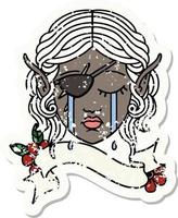 Retro Tattoo Style crying elf rogue character face vector