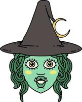 Retro Tattoo Style half orc witch character face vector