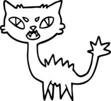 gato negro de halloween de dibujos animados en blanco y negro vector